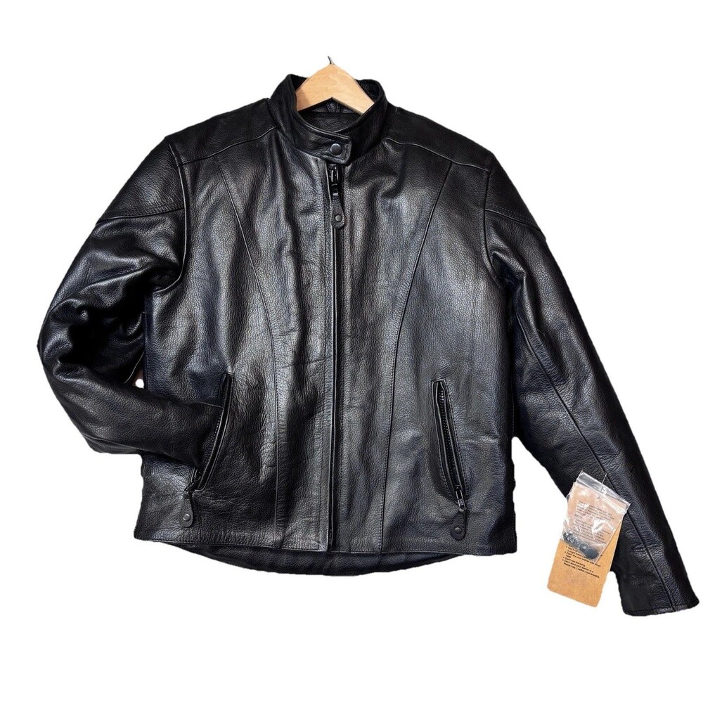 NWT River Road Women Size M Heavy Leather Zip In Liner Motorcycle Riding Jacket